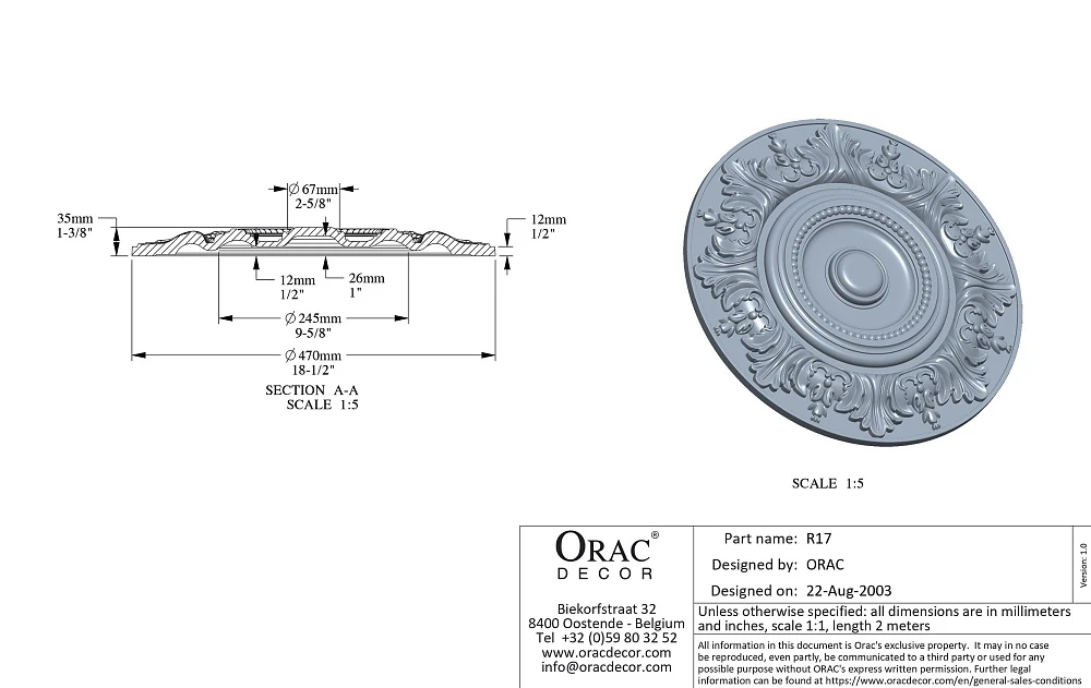 Розетка Orac Decor R17 потолочная D470x35